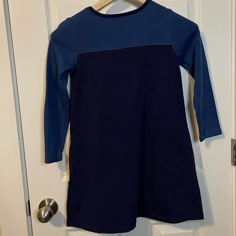 Hanna Andersson blue long sleeve block dress w/ yellow pockets sz 130 (8 US) - Picture 10 of 12